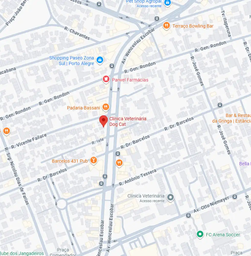 Mapa da localização da Clínica Veterinária DogCat na Zona Sul de Porto Alegre